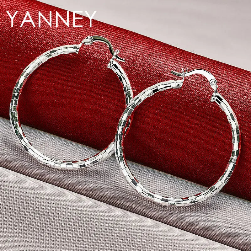 Nuevos pendientes redondos finos de Plata de Ley 925 de 40MM para mujer, abalorio, regalo de compromiso de boda, accesorios de joyería de moda