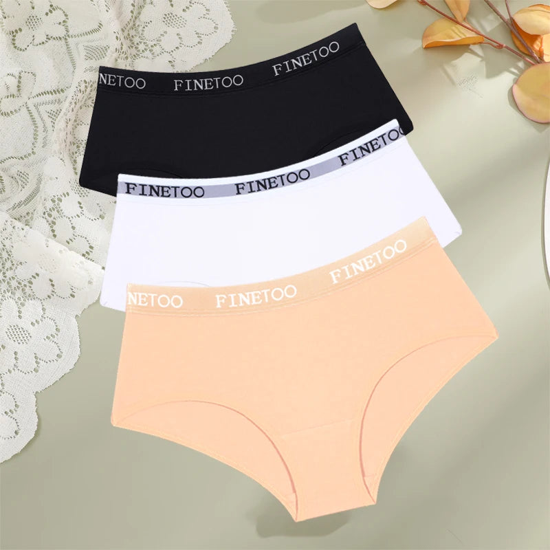 FINETOO, 3 uds., ropa interior con cinturón de algodón con letras, bragas para mujer, bragas sexis transpirables de cintura baja, lencerÃa cómoda elástica para mujer
