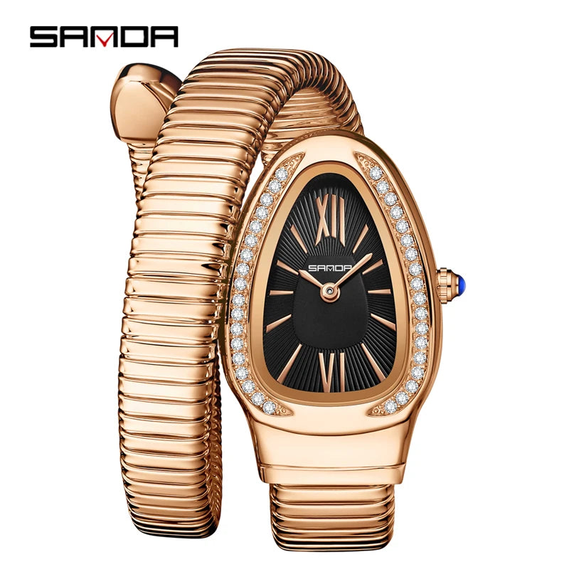 SANDA, superventas, 1151 reloj de mujer de gama alta con incrustaciones de diamantes en forma de serpiente, reloj de cuarzo de lujo ligero con temperamento Retro para mujer