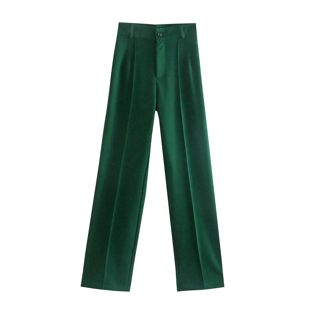 TRZA, pantalones rectos elegantes a la moda para oficina para Mujer, pantalones Vintage de cintura alta con cremallera, pantalones para Mujer