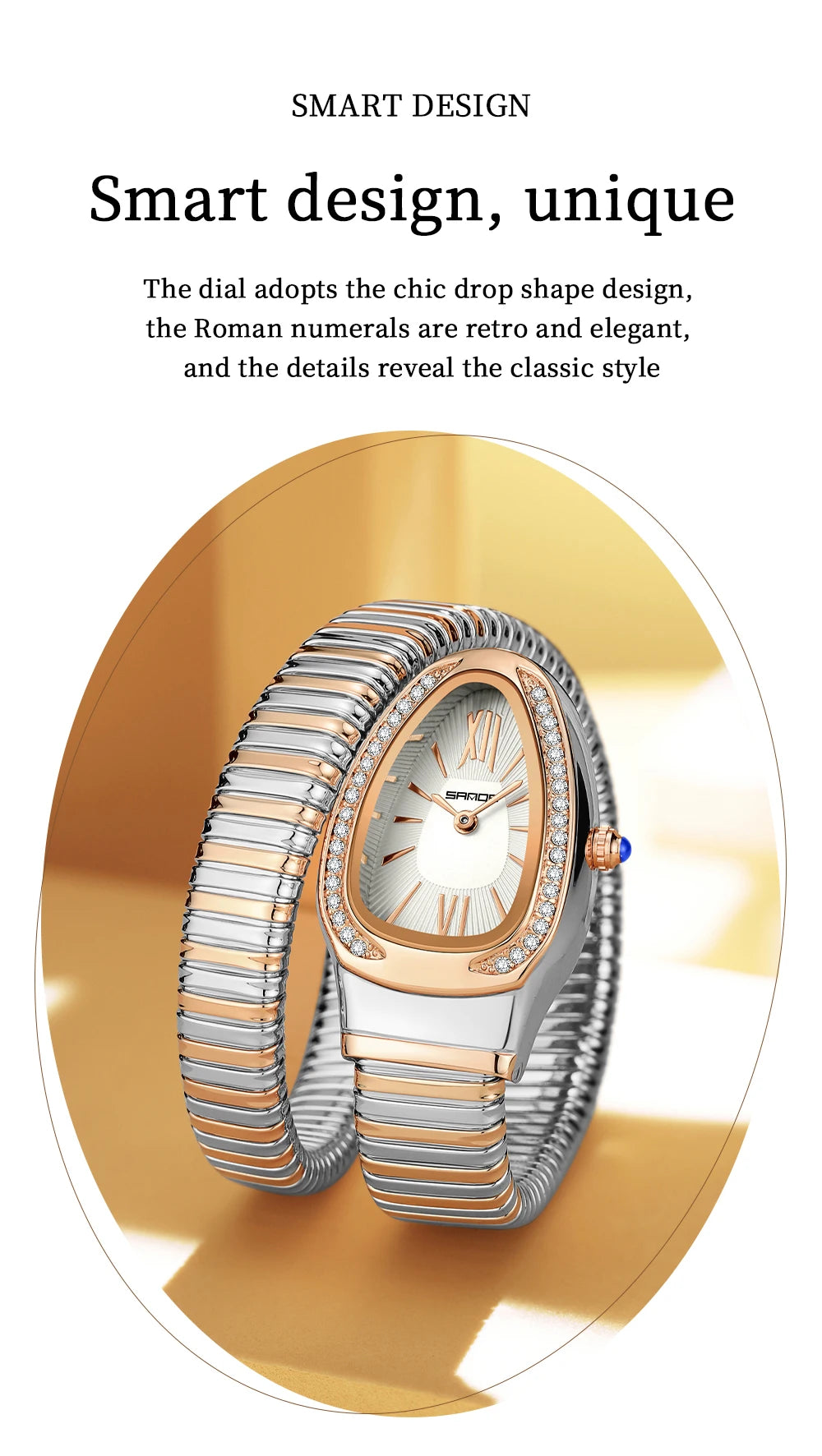 SANDA, superventas, 1151 reloj de mujer de gama alta con incrustaciones de diamantes en forma de serpiente, reloj de cuarzo de lujo ligero con temperamento Retro para mujer