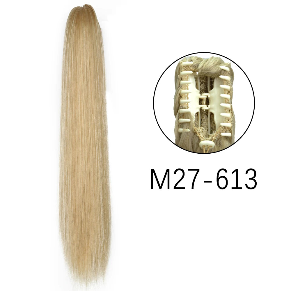 Extensiones de cabello de cola de caballo con Clip de garra larga y recta sintética, pieza de cabello de cola de caballo resistente al calor de 24 pulgadas para mujer, fiesta diaria
