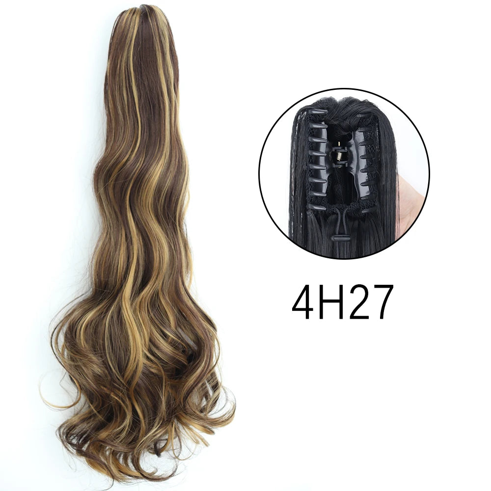 Extensiones de cabello de cola de caballo con Clip de garra larga y recta sintética, pieza de cabello de cola de caballo resistente al calor de 24 pulgadas para mujer, fiesta diaria