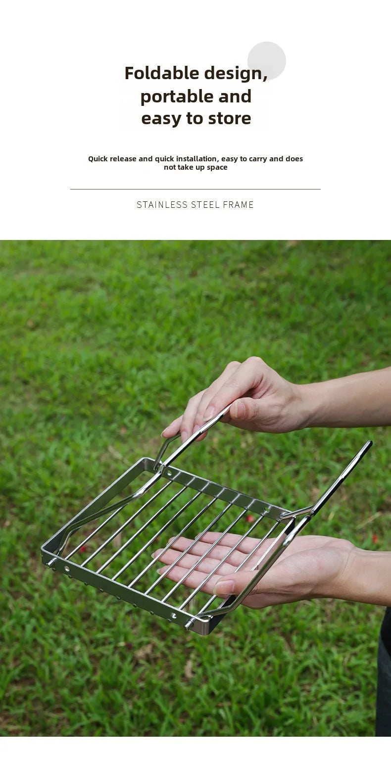 Parrilla plegable para fogata, portátil, multifuncional, de acero inoxidable, resistente a la corrosión a altas temperaturas, para acampar al aire libre