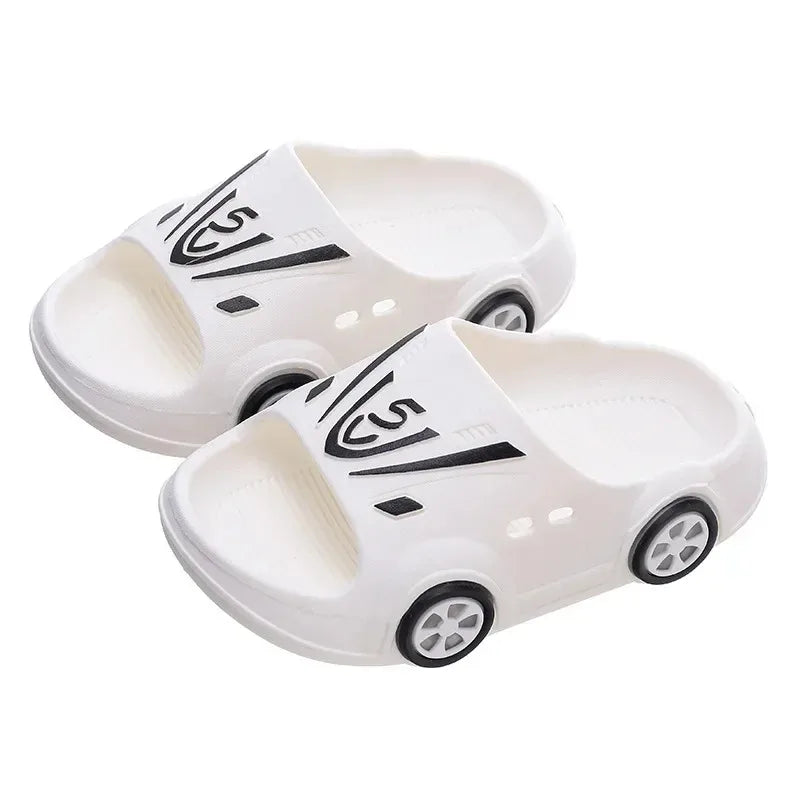 Zapatillas luminosas para niños, zapatos de verano para interiores con dibujos de coches para niñas, zapatos de playa suaves antideslizantes para niños, zapatillas LED de moda para exteriores para niños