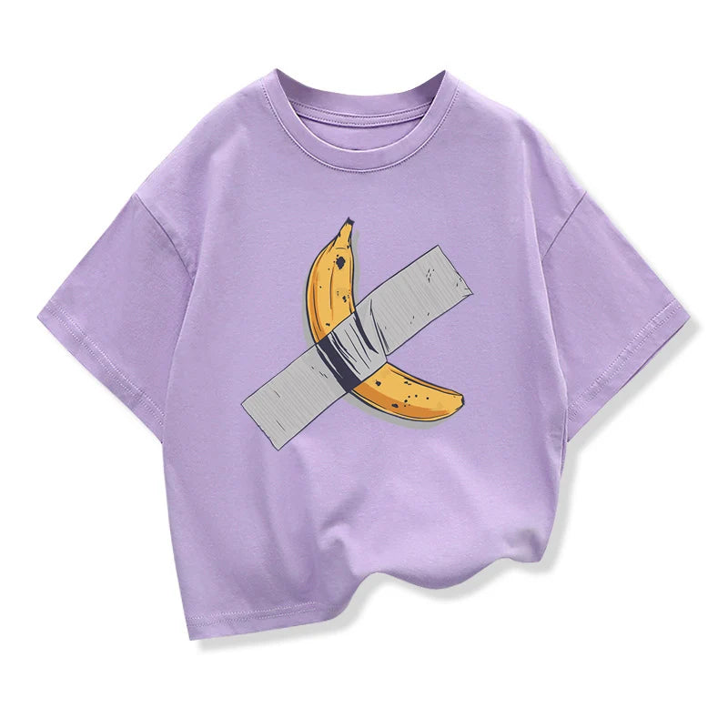 Ropa para niños, camiseta de manga corta con gráfico de plátanos en la pared, camisetas holgadas de algodón con cuello redondo de diseño Popular para niños