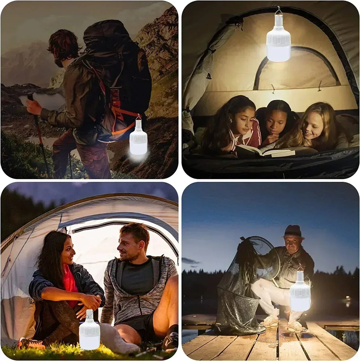 Luz de emergencia de 60W, suministros para acampar al aire libre, Edc, bombilla LED recargable por USB para exteriores, linterna para senderismo, entretenimiento deportivo