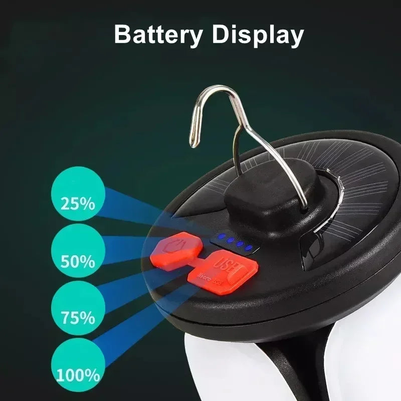 Linterna Solar LED de alta potencia para acampar, Banco de energía de emergencia plegable, recargable, 4500mAh, 1000LM, 6 modos de luz para acampar y pescar