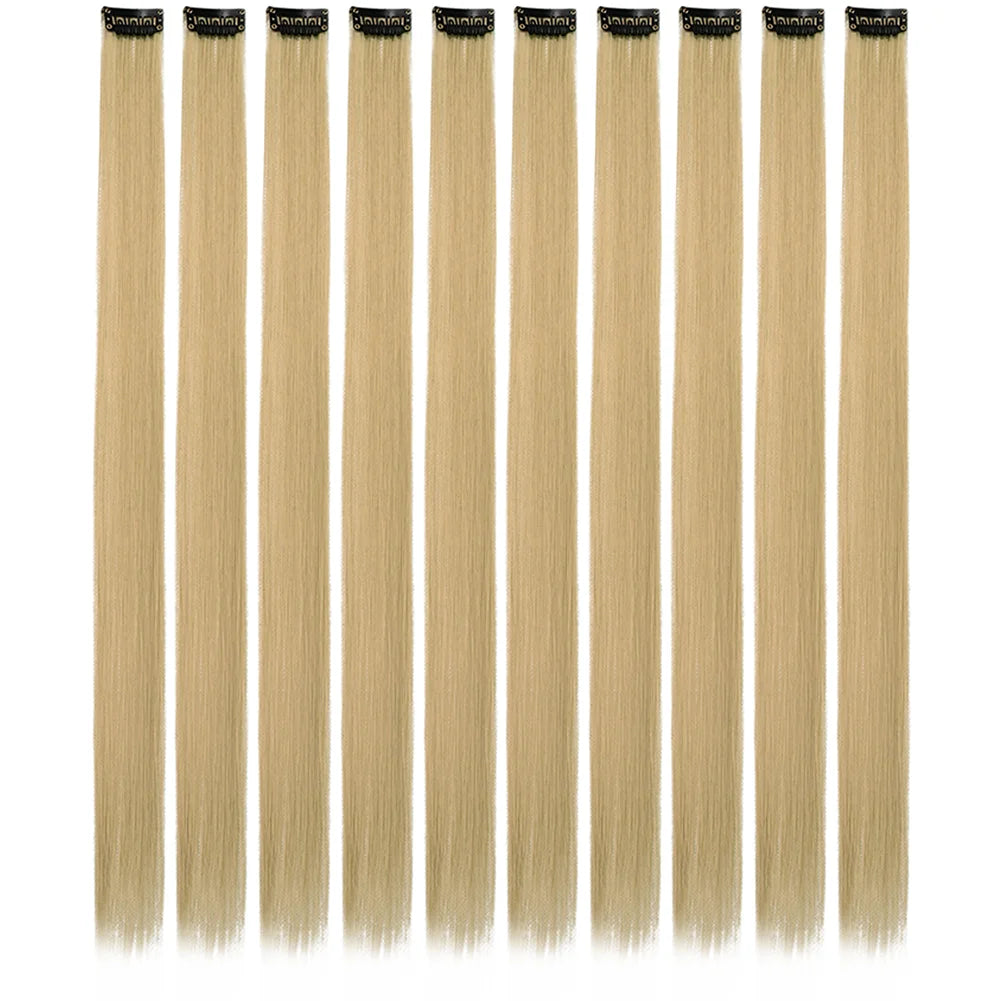 10 unids/pack de extensiones de cabello con Clip para fiesta de colores para niñas, postizos sintéticos de pelo liso de 22 pulgadas de colores Omber