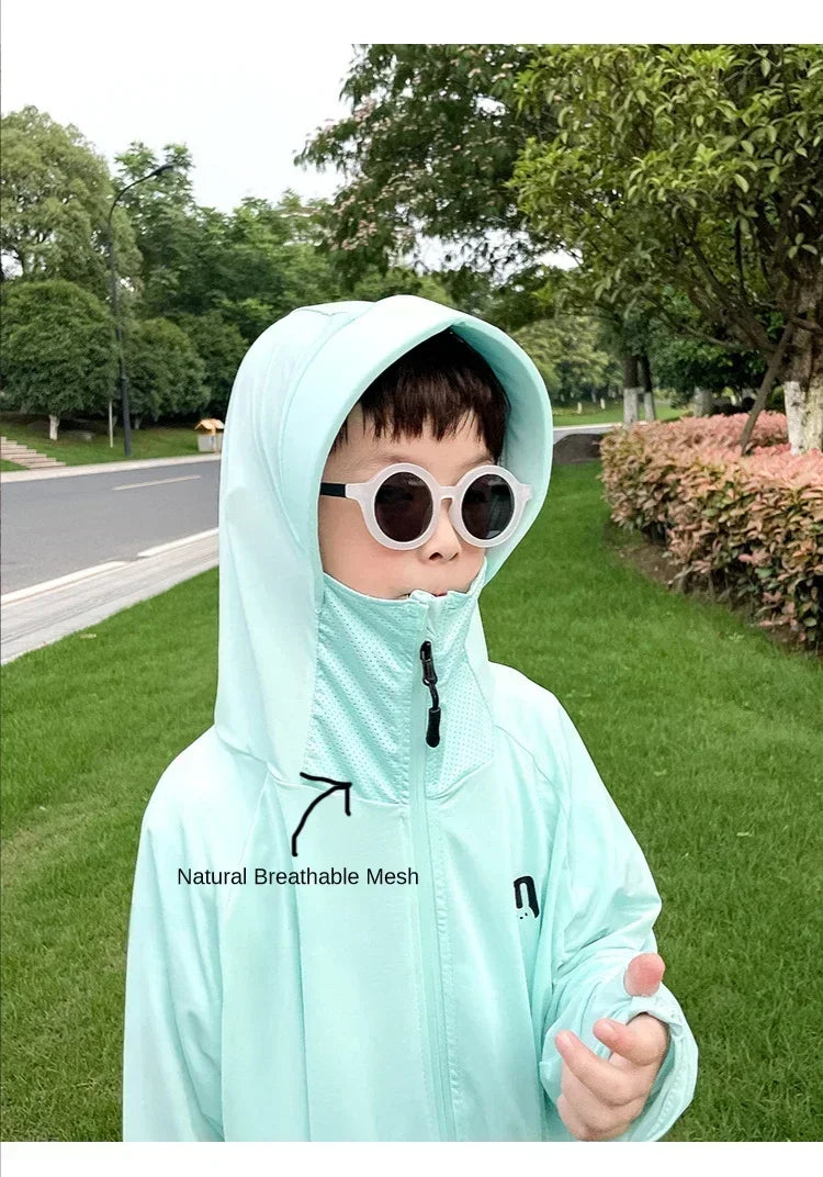 Ropa de protección solar para niños, chaqueta de protección solar de seda helada para exteriores, resistente a los rayos UV, chaqueta de protección solar para juegos al aire libre de verano