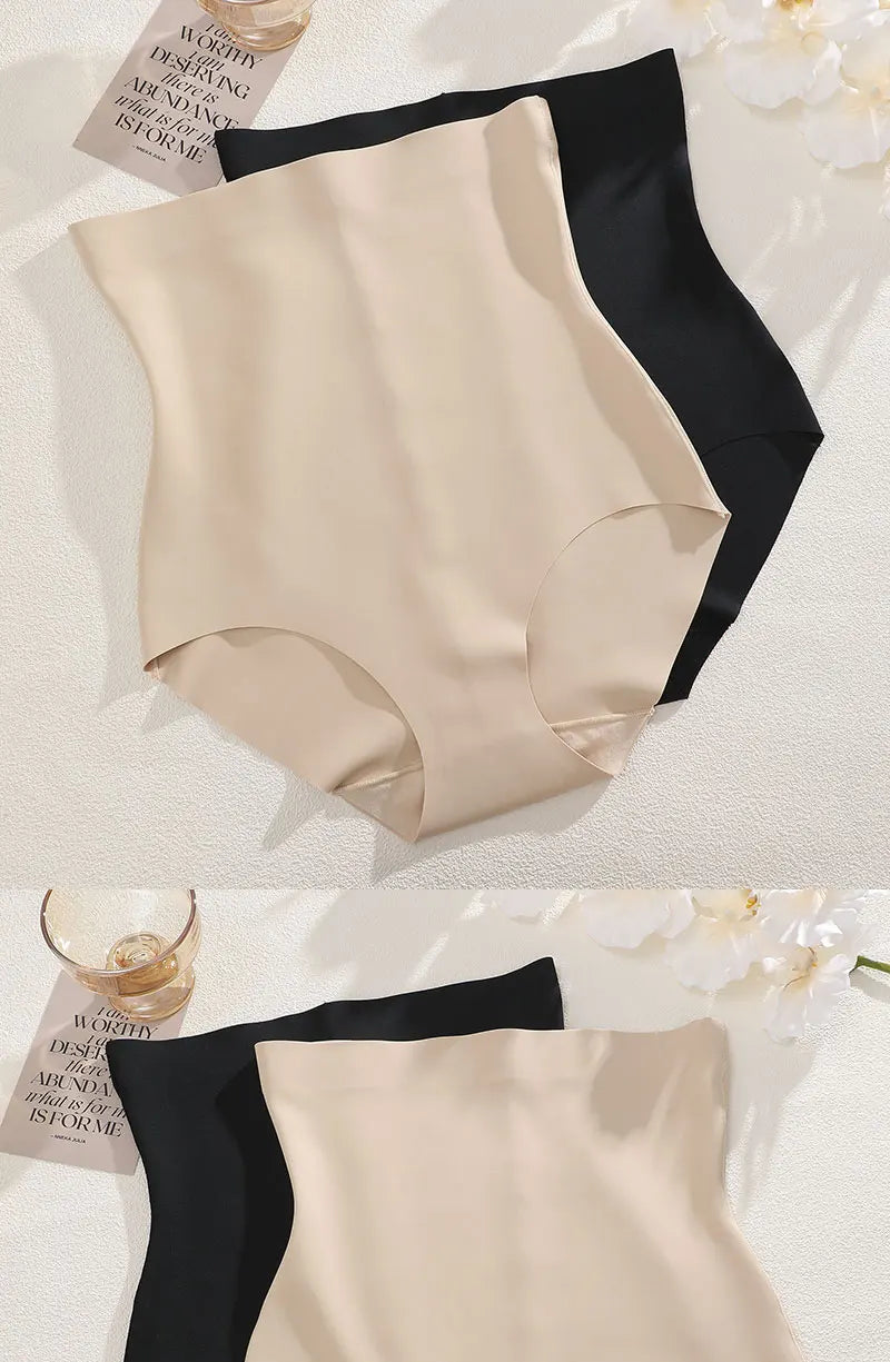 FINETOO, 1 unidad, 2024, nueva ropa interior ajustada de cintura alta para el vientre, ropa interior de seda helada para mujer, pantalones ajustados posparto finos sin costuras con forma de vientre