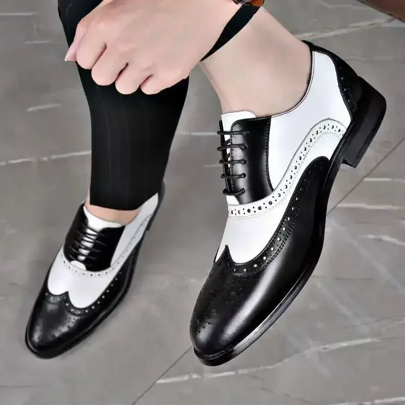 Zapatos de vestir para hombre de colores mezclados, zapatos de cuero Retro para hombre, calzado barroco de negocios para hombre, calzado Oxford informal para hombre Erkek Ayakkabı