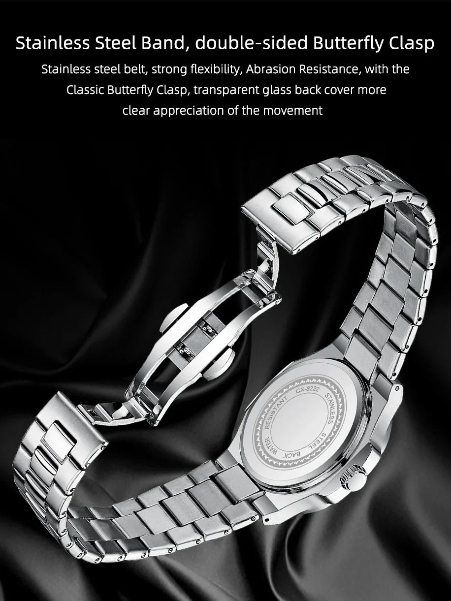 CHENXI 8222 reloj de negocios informal luminoso de acero inoxidable dorado de lujo para hombres relojes de pulsera de cuarzo de moda resistente al agua
