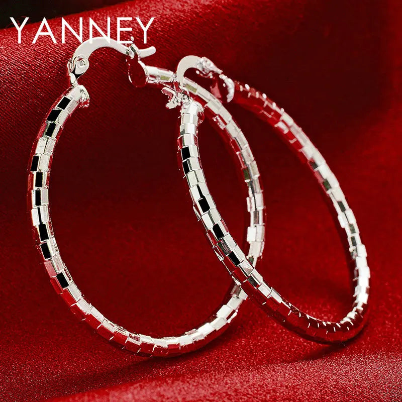 Nuevos pendientes redondos finos de Plata de Ley 925 de 40MM para mujer, abalorio, regalo de compromiso de boda, accesorios de joyería de moda