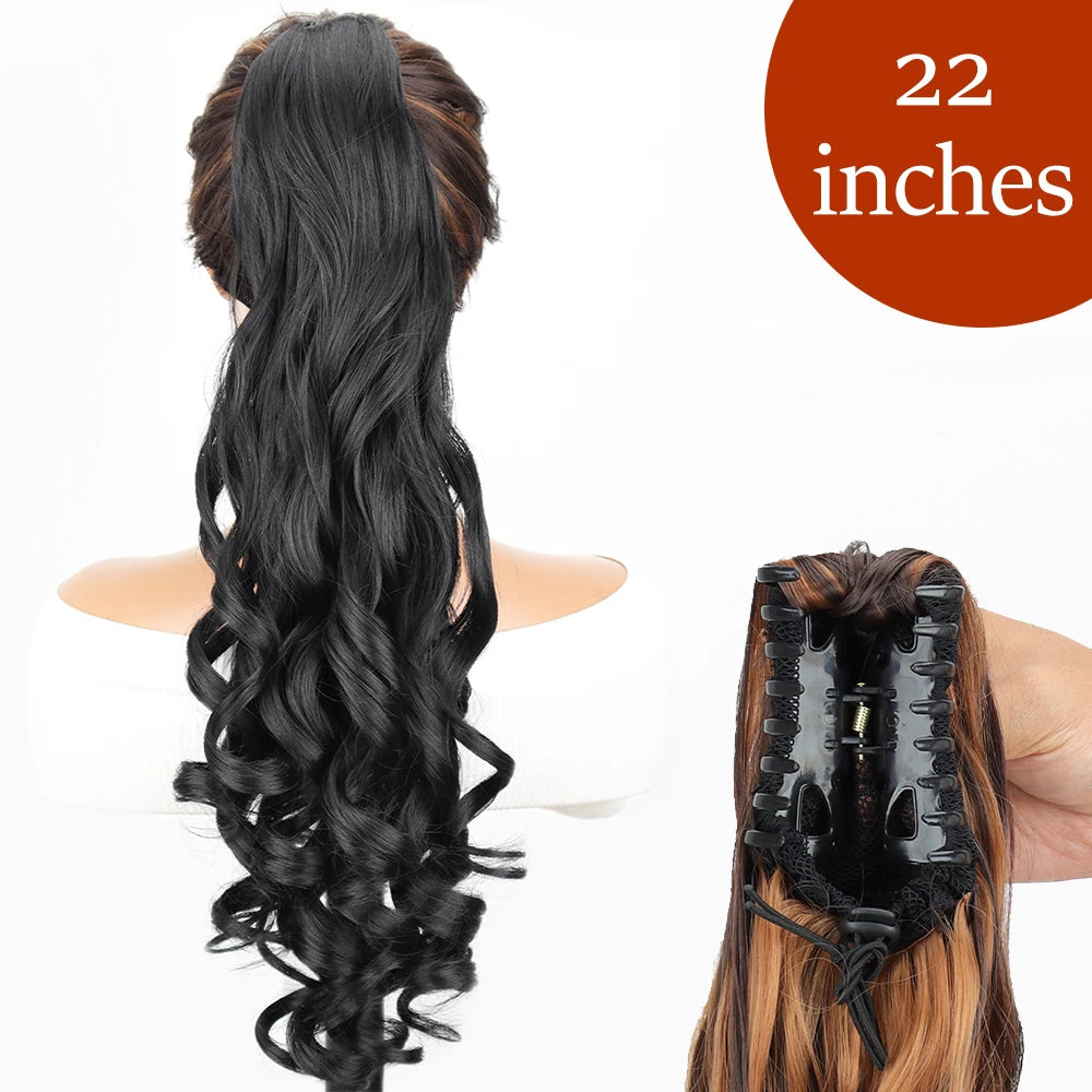 Extensiones de cabello de cola de caballo con Clip de garra larga y recta sintética, pieza de cabello de cola de caballo resistente al calor de 24 pulgadas para mujer, fiesta diaria