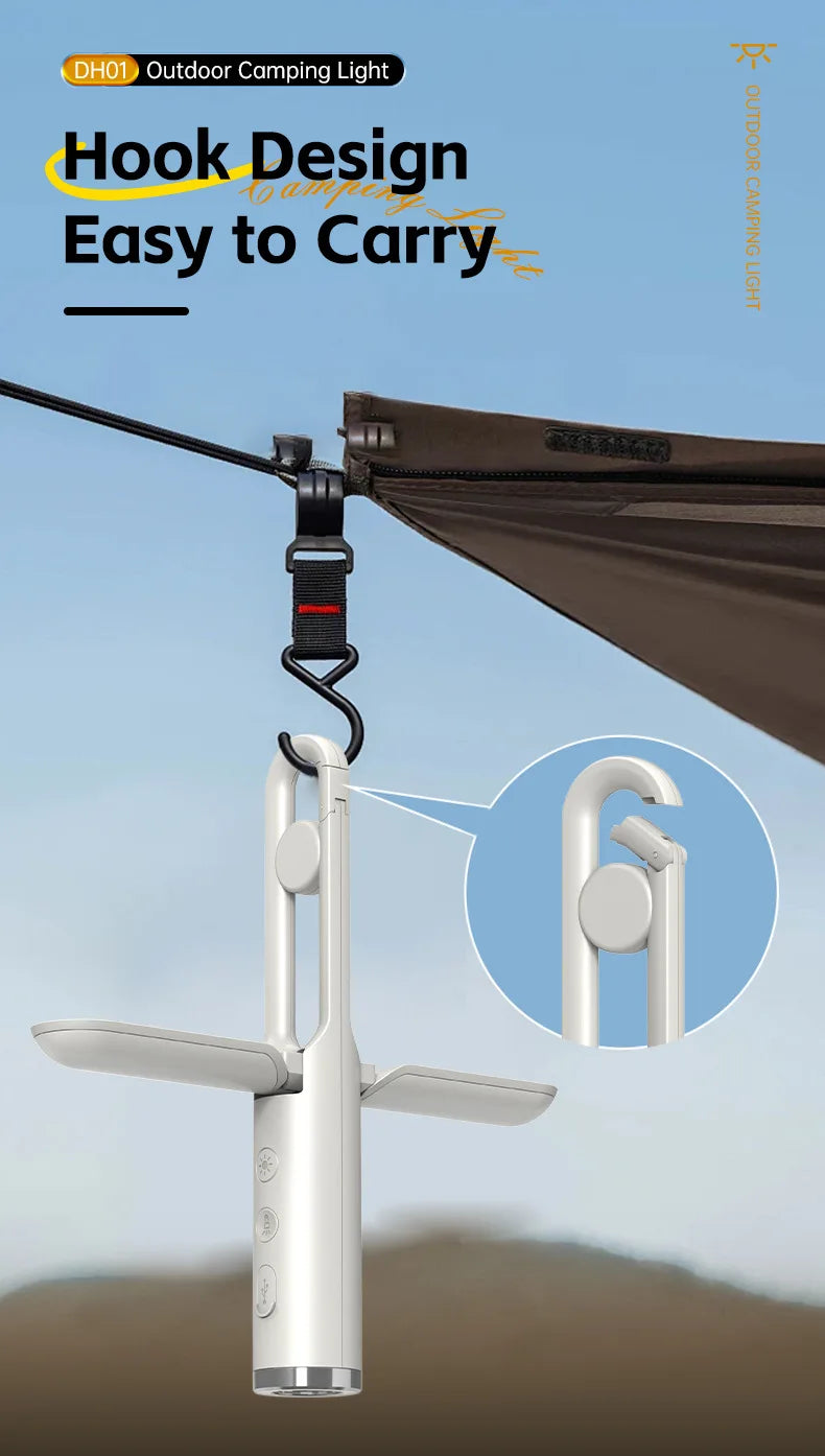Linterna de Camping UltraBrillante con Linterna y Modo SOS - Plegable, Carga Tipo-C, Impermeable IP53 para Senderismo/Reparaciones de Emergencia