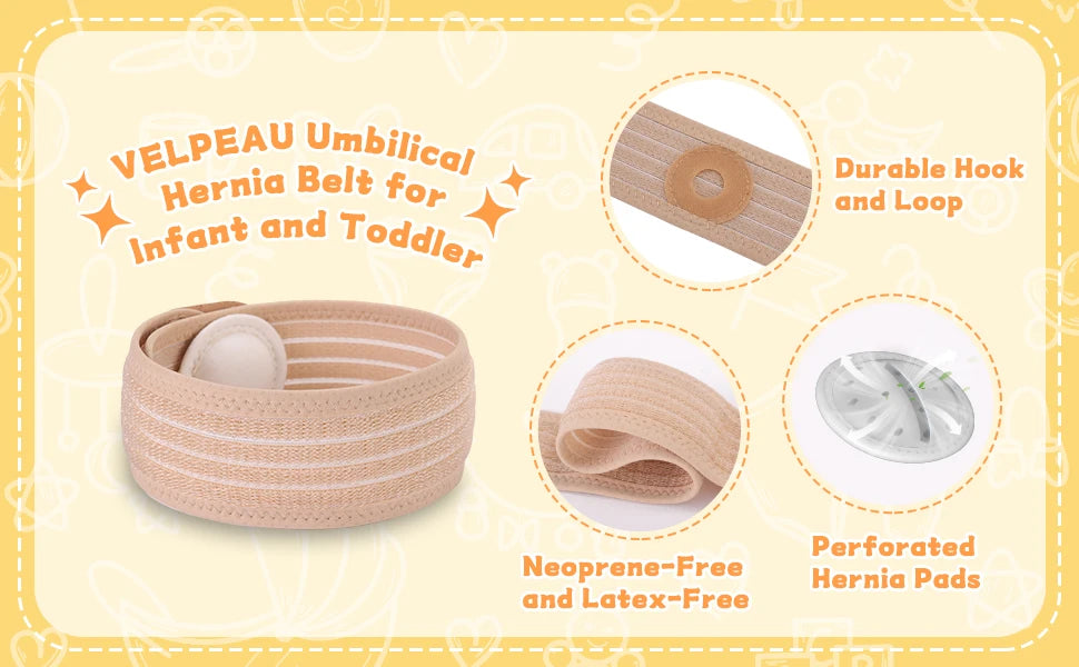 VELPEAU-Cinturón de Hernia Umbilical para bebé, envoltura de ombligo infantil, Truss, carpeta Abdominal con 3 almohadillas de compresión de diferentes formas