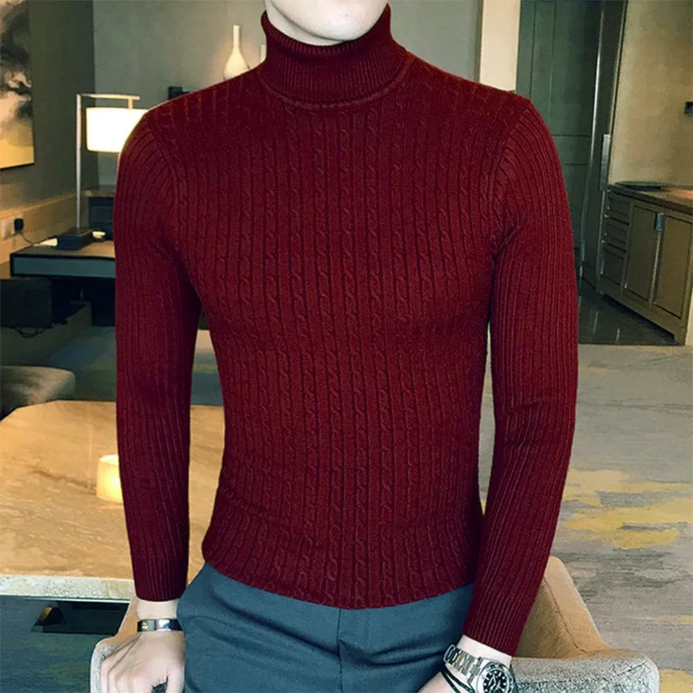 Otoño Invierno jerseys de cuello alto cálido Color sólido suéter de los hombres Jersey delgado hombres suéteres de punto camisa de fondo