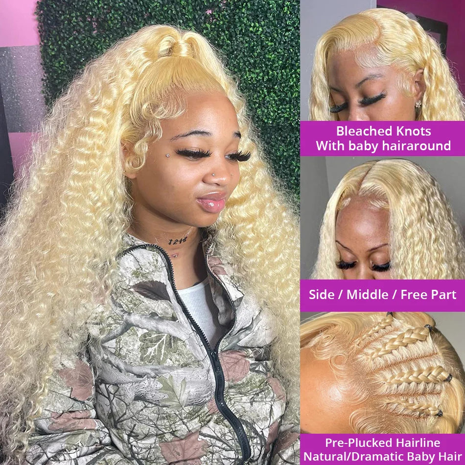 Peluca Frontal de encaje Hd 613, cabello humano rizado 13x6, 13x4, 13x6