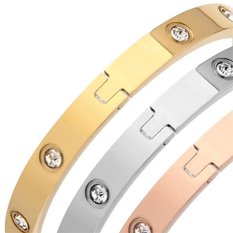 Pulseras de acero inoxidable en la mano, brazaletes de 6mm y 4mm para mujer, joyerÃa para mujer, regalos de diseñador de titanio con diamantes de imitación a la moda para mujer