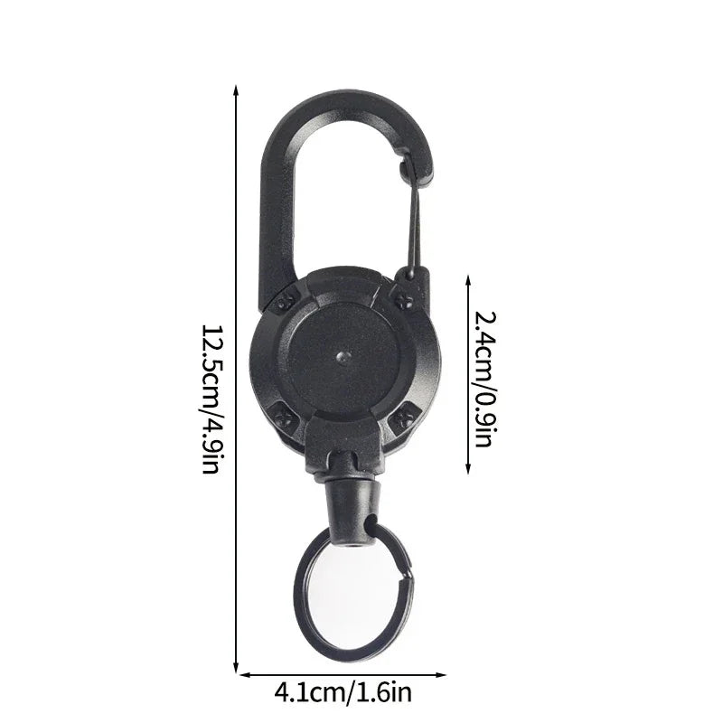 Hebilla retráctil automática táctica de alambre de acero, suministros de acampada, llavero elástico antirrobo, mosquetón, cuerda con hebilla, 1 ud.