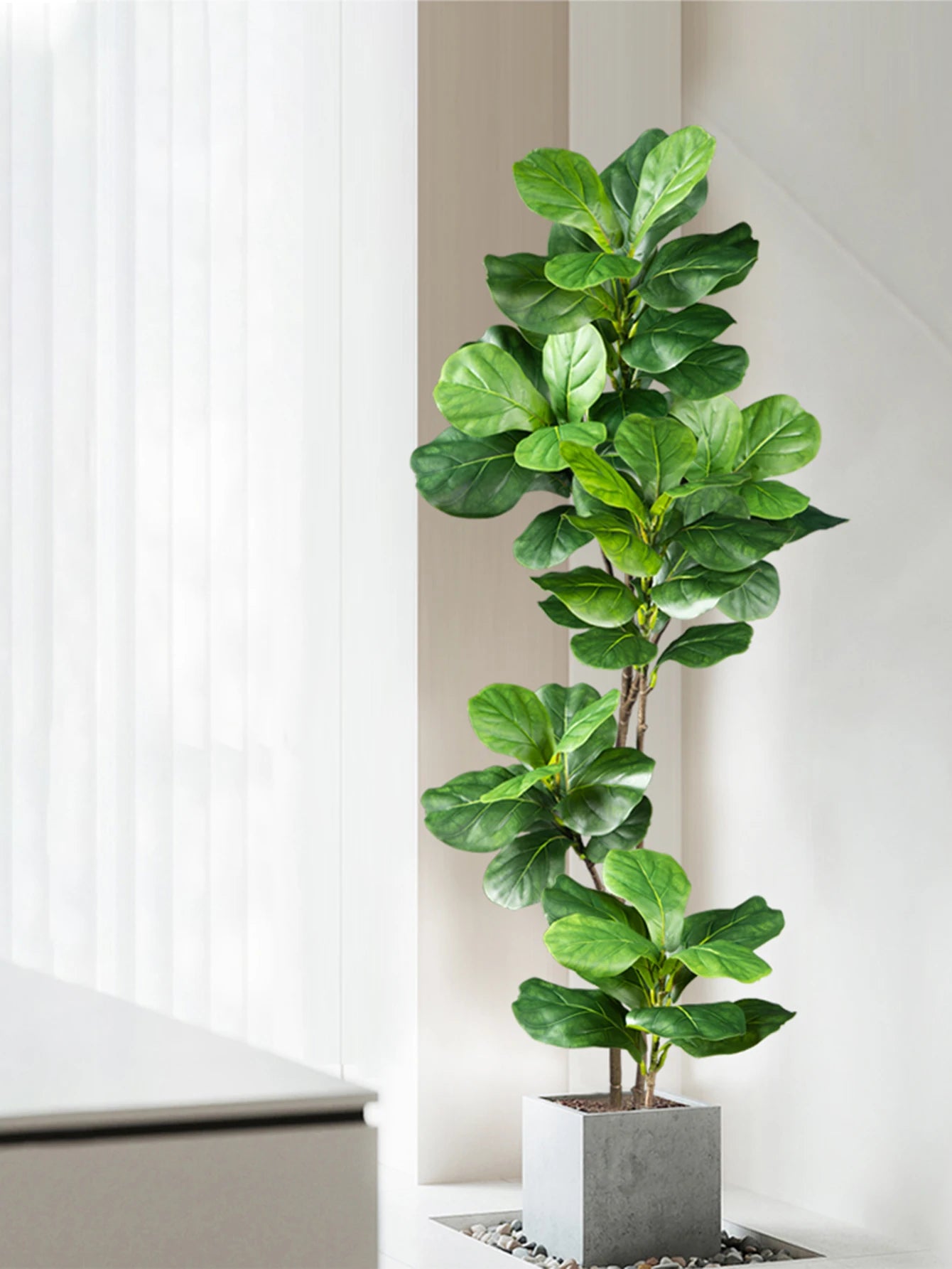 ÃÂrbol Ficus Artificial grande de 70-135cm, rama de plantas de goma falsas, hojas de violÃÂn de plástico para decoración interior y exterior del jardÃÂn del hogar