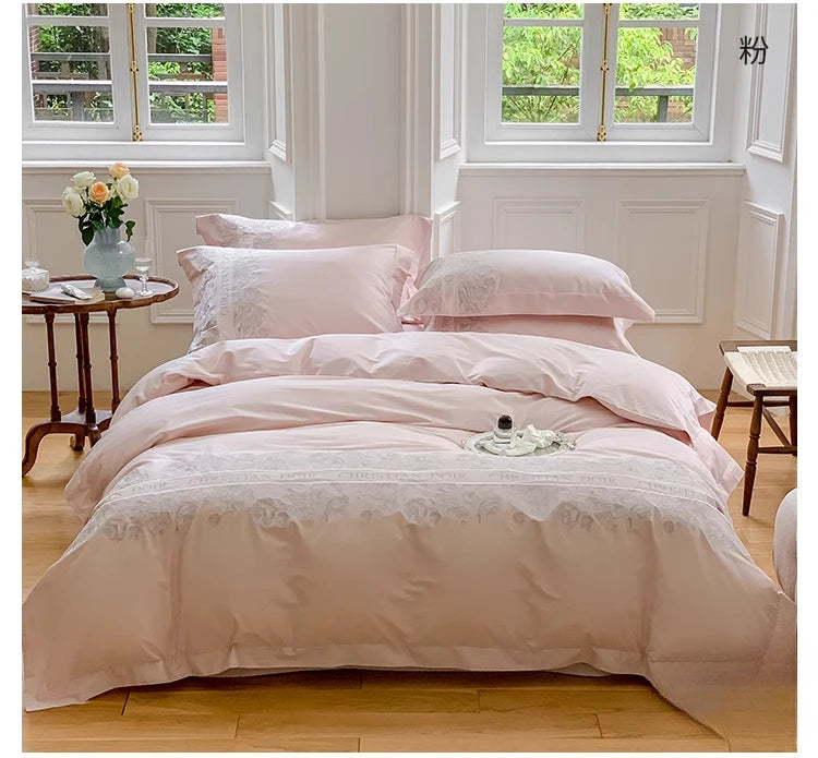 Juego de cama de algodón de grapa larga de 100 unidades, funda nórdica bordada con patrones de flores y plantas, Sábana bajera tamaño Queen TwinFull