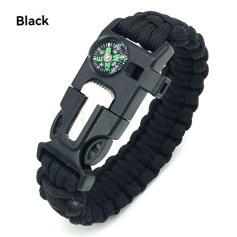 Pulsera de rescate de emergencia, cuerda tejida cinco en uno para muñeca, brújula, cuerda de mano de supervivencia, senderismo al aire libre, camping, viajes, ciclismo