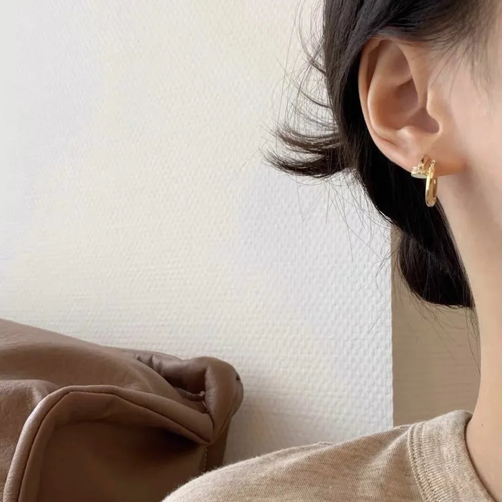Pendientes redondos de aro para mujer, Plata de Ley 925 auténtica con circonita, joyería fina minimalista de moda, accesorios de herramientas brillantes