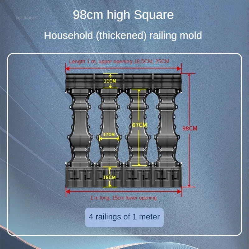 Nuevo molde de barandilla de columna romana gruesa, edificios de jardín, barandilla fundida en el lugar, columna de cemento, molde de barandilla reutilizable para balcón