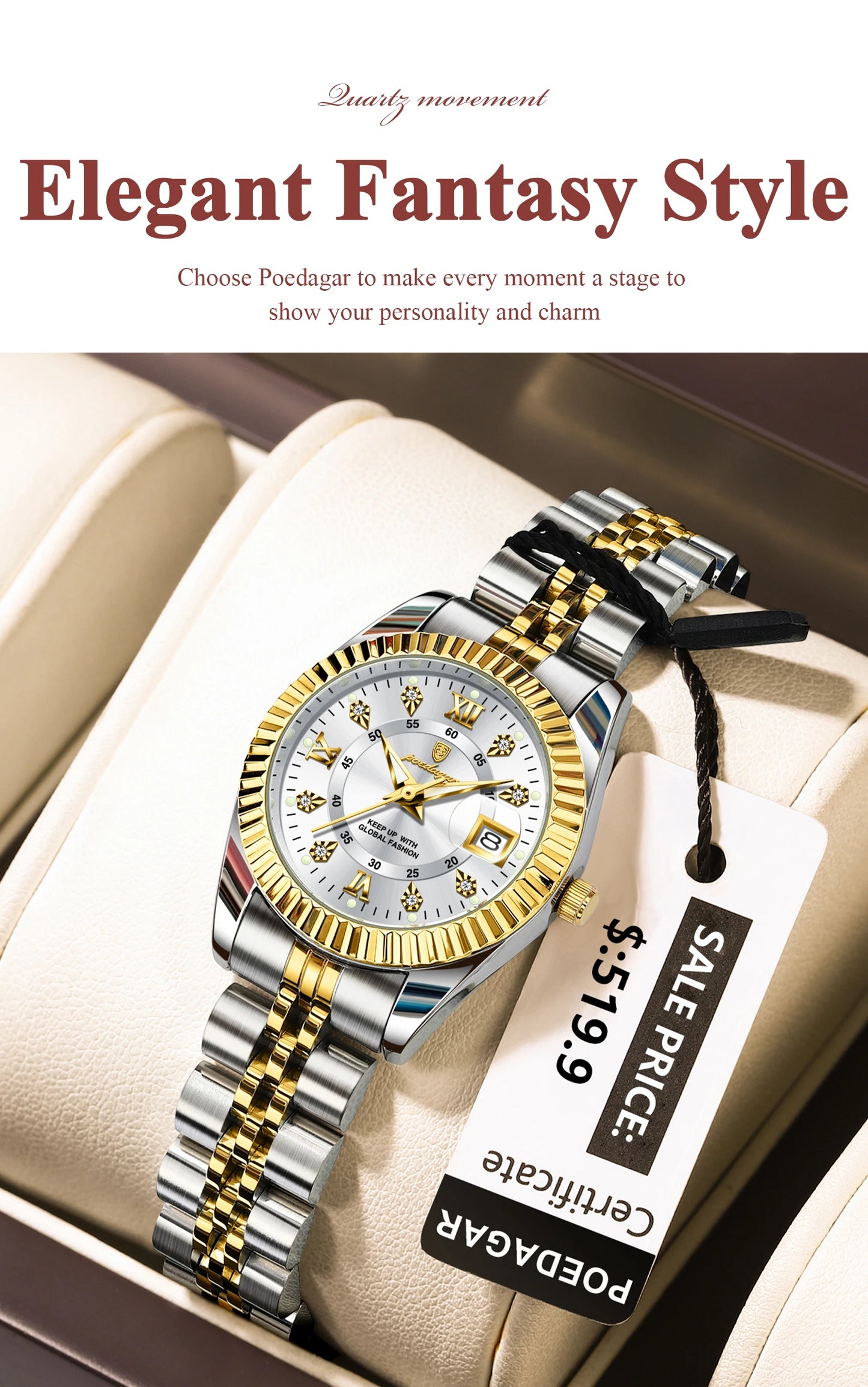POEDAGAR, relojes de lujo para mujer, Reloj de pulsera resistente al agua con fecha luminosa para mujer, Reloj de cuarzo elegante de acero inoxidable para mujer, Reloj