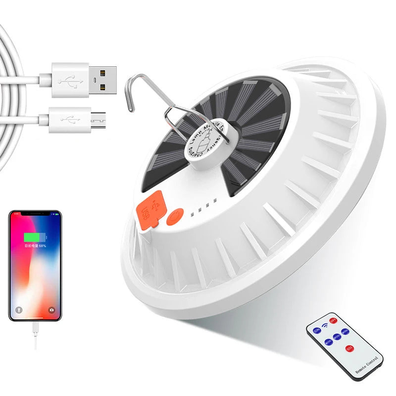 Potente linterna LED para acampar, luz portátil para tienda con carga Solar, lámpara LED recargable de emergencia de 8000mAh para exteriores, 2025
