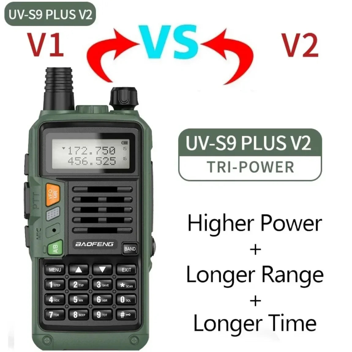 BAOFENG UV-S9 PLUS 10W Walkie Talkie banda Dual de largo alcance VHF UHF Radio de mano para UV-5R UV-K5 Ham Radio bidireccional para acampar