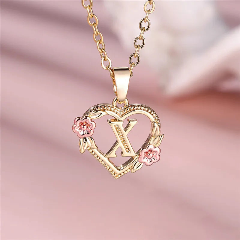 Collar con colgante de flor y letra de A-Z para mujer, Color oro amarillo, joyerÃa de boda, regalo para mujer