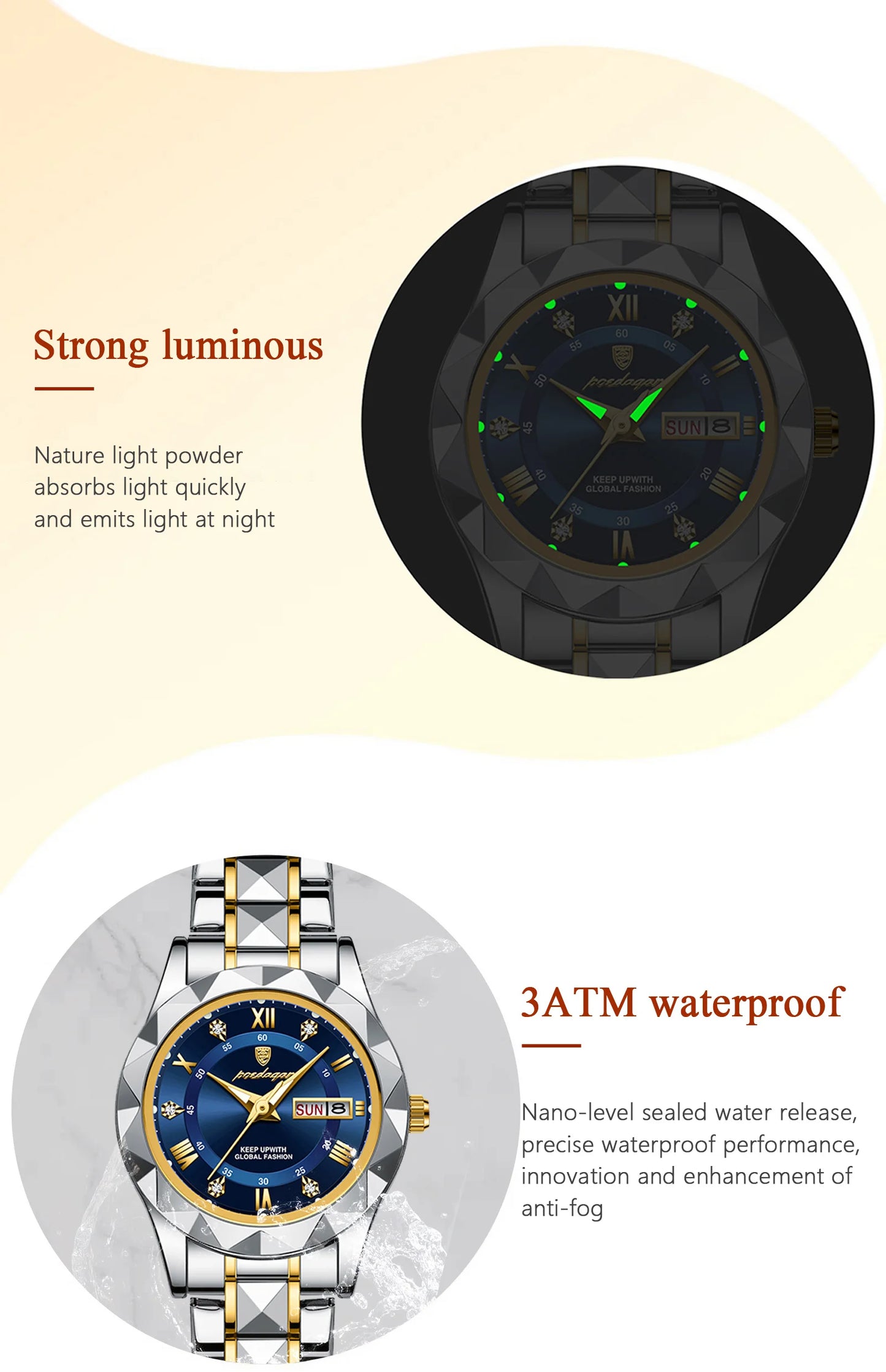 POEDAGAR, reloj de lujo para mujer, luminoso, resistente al agua, con fecha semanal, reloj de pulsera para mujer, relojes de cuarzo de acero inoxidable para mujer, reloj + caja