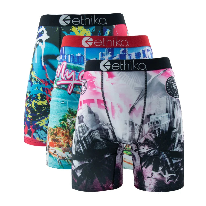 ETHIKA, 3 uds., ropa interior Sexy para hombre, Boxers, calzoncillos transpirables para hombre, calzoncillos de talla grande S-3XL, bañadores para hombre, bragas para hombre, lencería, calzoncillos Boxer