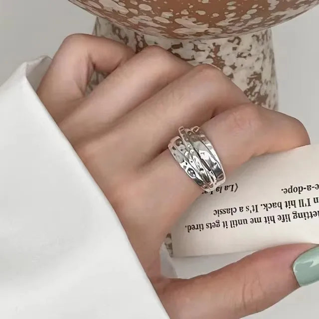 Anillo de Plata de Ley 925 para mujer, joyería ancha, Simple, abierto, Vintage, hecho a mano, seguro para regalo de cumpleaños y fiesta
