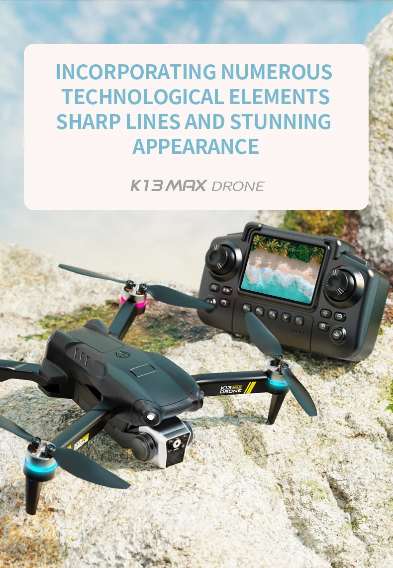 K13MAX Drone profesional RC 8K cámaras HD WIFI FPV altura mantener gesto fotografÃa plegable Quadcopter pantalla Control remoto juguete