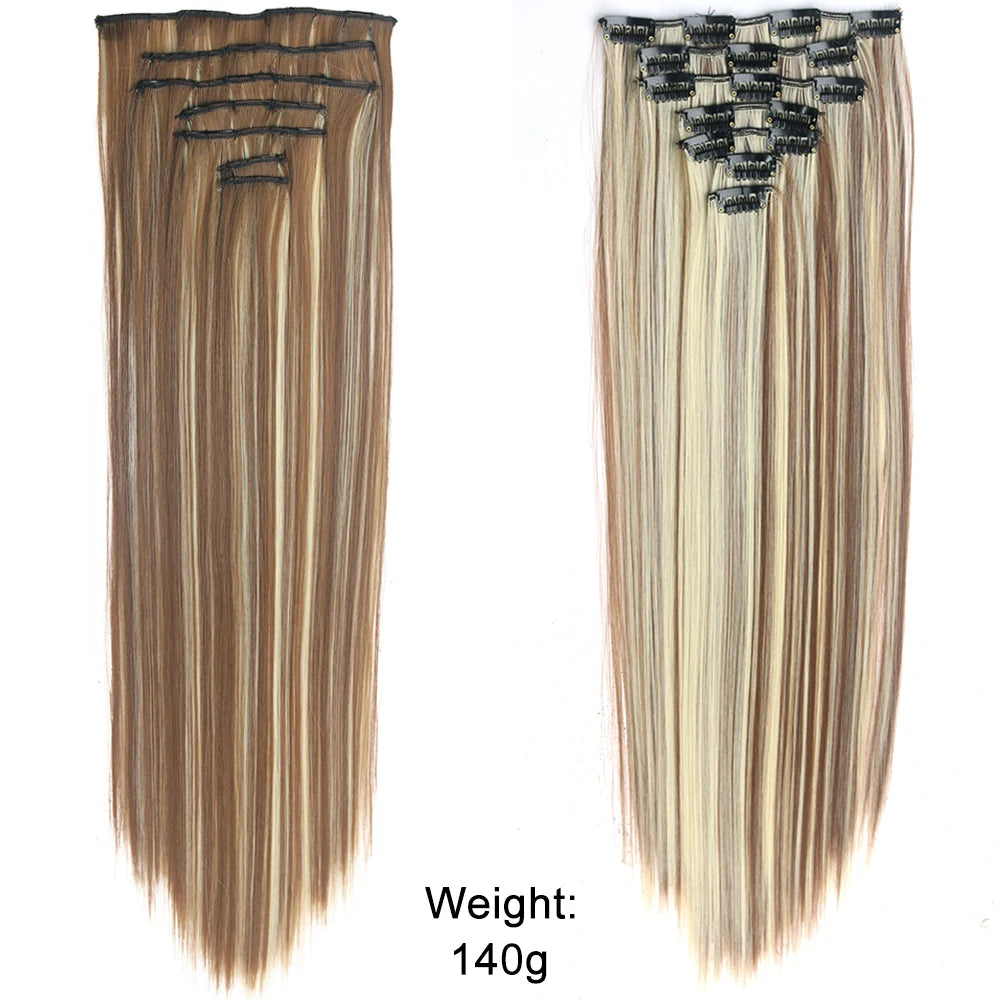 7 unids/set 16 Clips extensión de cabello negro largo liso pelo Natural Ombre peluca fibra resistente al calor para peinado de mujer