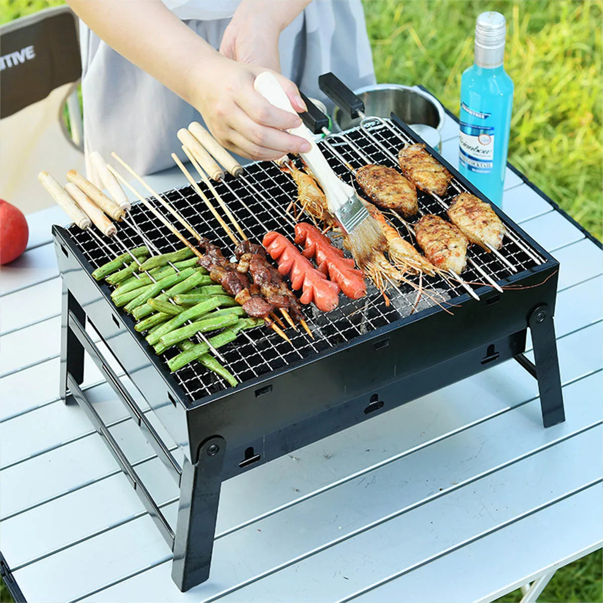Parrilla de carbón portátil para barbacoa, Mini Kit de herramientas para barbacoa pequeña de acero inoxidable, cocina al aire libre, Camping, Picnic, playa, barbacoa portátil