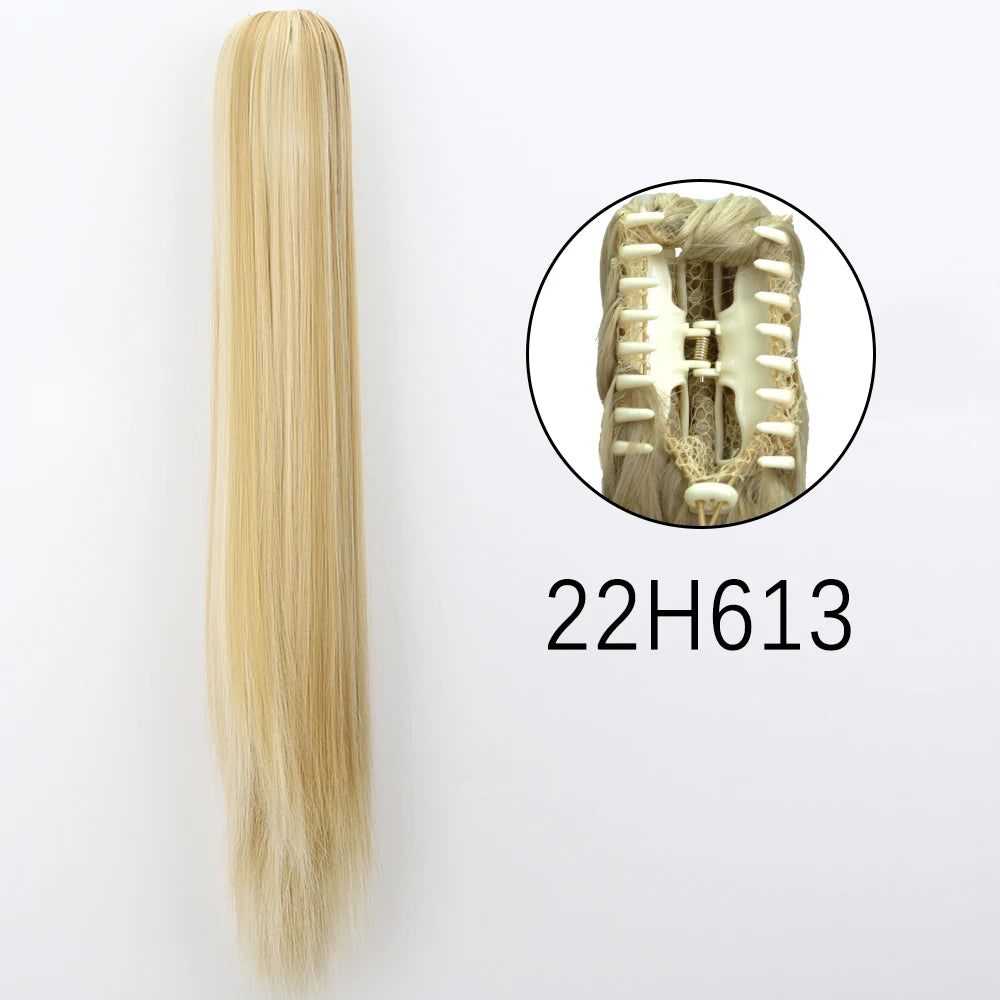 Extensiones de cabello de cola de caballo con Clip de garra larga y recta sintética, pieza de cabello de cola de caballo resistente al calor de 24 pulgadas para mujer, fiesta diaria