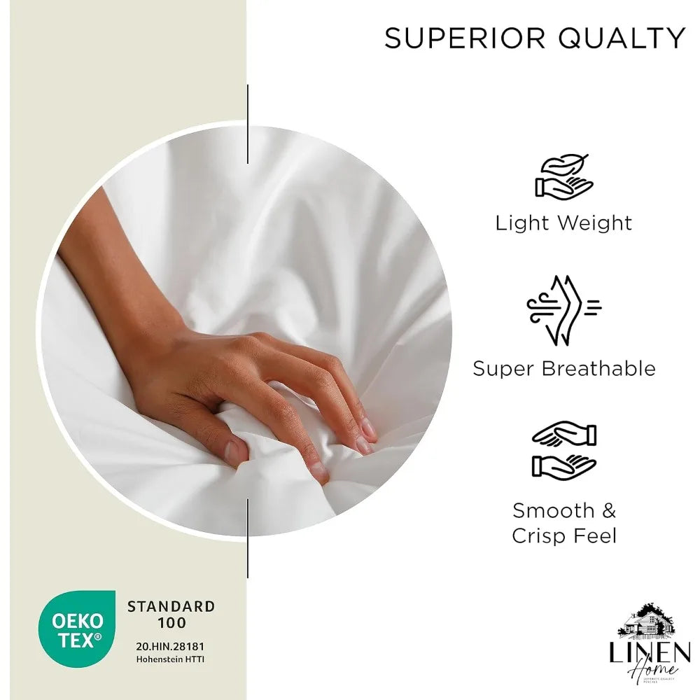 Sábanas de percal 100% algodón tamaño Queen, crema, bolsillo profundo, juego de 4 piezas: 1 sábana bajera plana, 1 bolsillo profundo y 2 fundas de almohada,