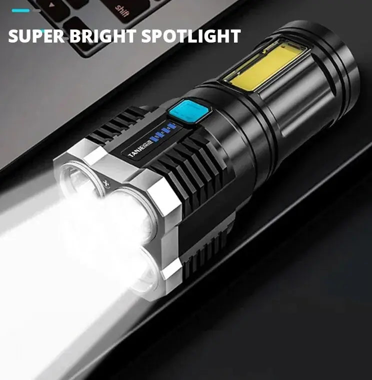 Linterna LED de luz fuerte para acampar, 4 lámparas y luces laterales COB, linterna de mano portátil recargable por USB para exteriores
