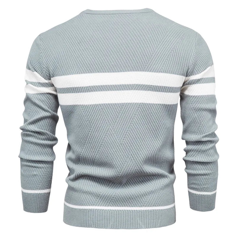 Nuevo jersey de otoño para hombre, suéter con cuello redondo de retazos de manga larga, suéteres ajustados cálidos, suéter informal de moda para hombre, ropa para hombre