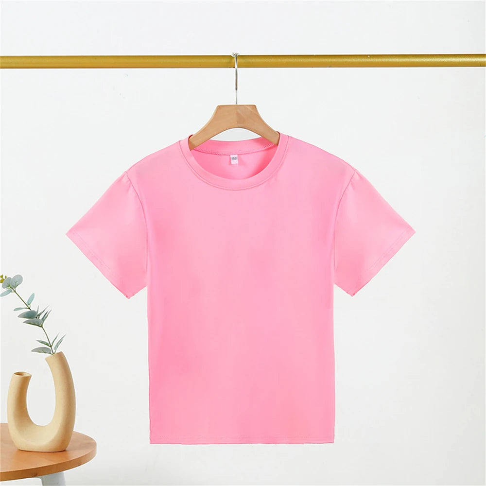 Camiseta de punto de Disney con dibujos animados de verano para niñas, camisetas rojas y rosas para niños, ropa superior, camisetas de moda para niños, conjunto de pantalones cortos para niños de 3 a 12 años
