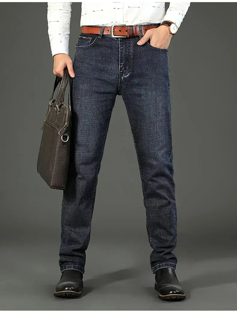 Wthinlee, nuevos pantalones vaqueros de negocios para hombres, pantalones vaqueros informales rectos elásticos a la moda, pantalones vaqueros clásicos azules y negros para trabajo, ropa de marca masculina