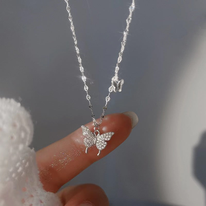 Collar de mariposa de plata para mujer, collar con colgante de circón de cristal para mujer y niña, collar de cadena de cristal, joyerÃa de fiesta