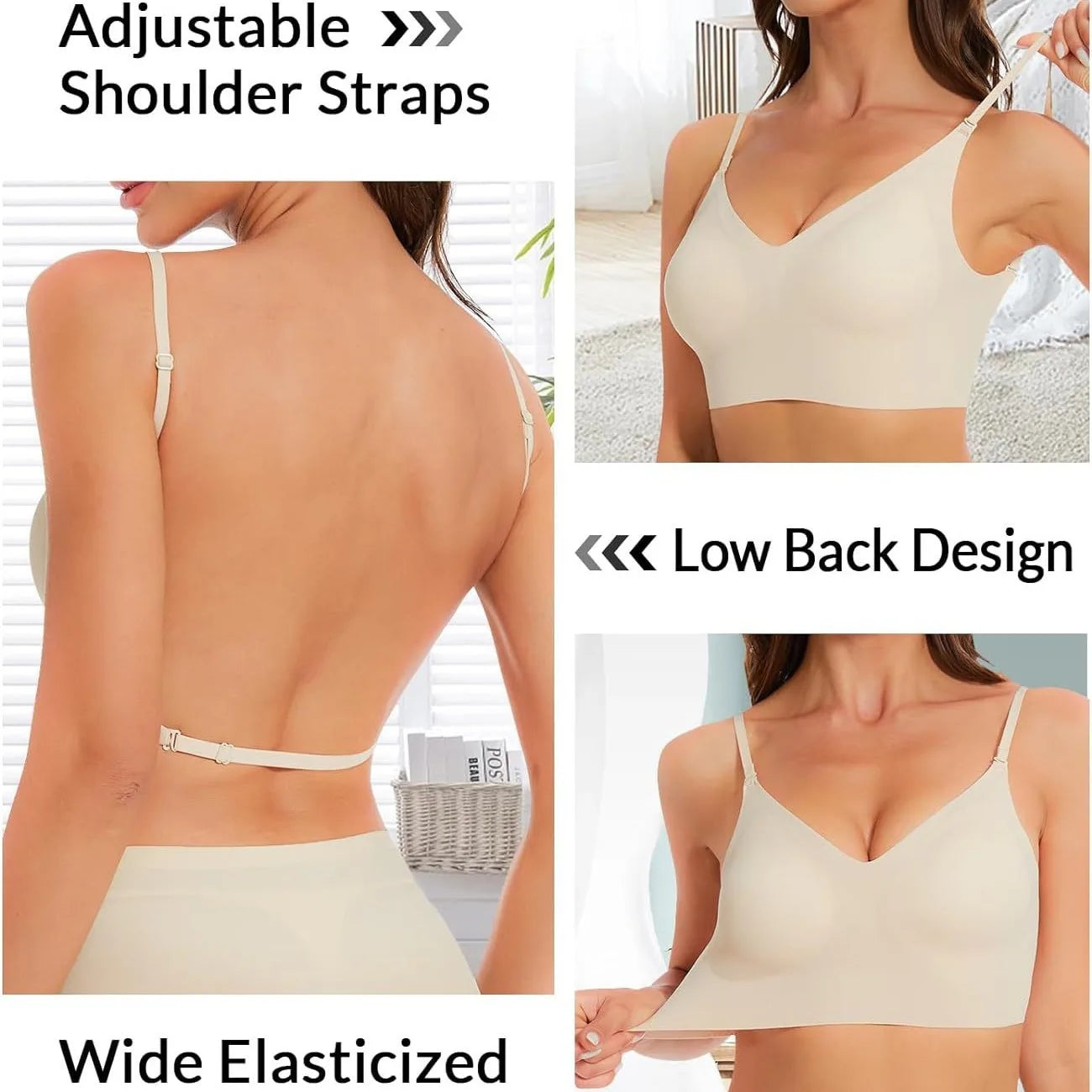 Sujetador sin costuras con espalda baja, soporte multidireccional, inalámbrico, sin espalda, Halter, Bralette acolchado, correas de elevación, sujetadores convertibles