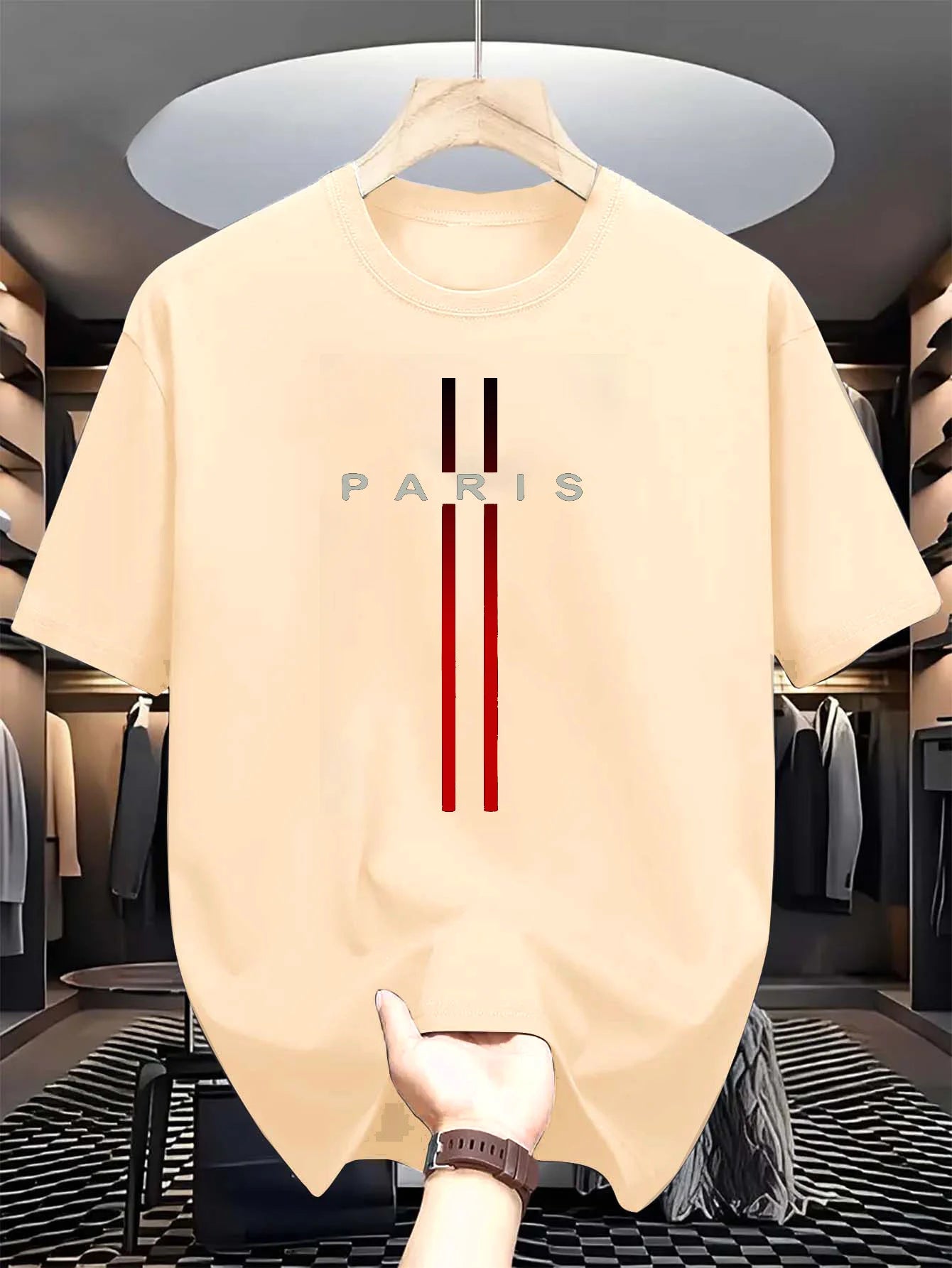 Camiseta holgada informal de verano 100% de algodón puro para hombre, camiseta de manga corta con cuello redondo y estampado de letras de ParÃs a la moda