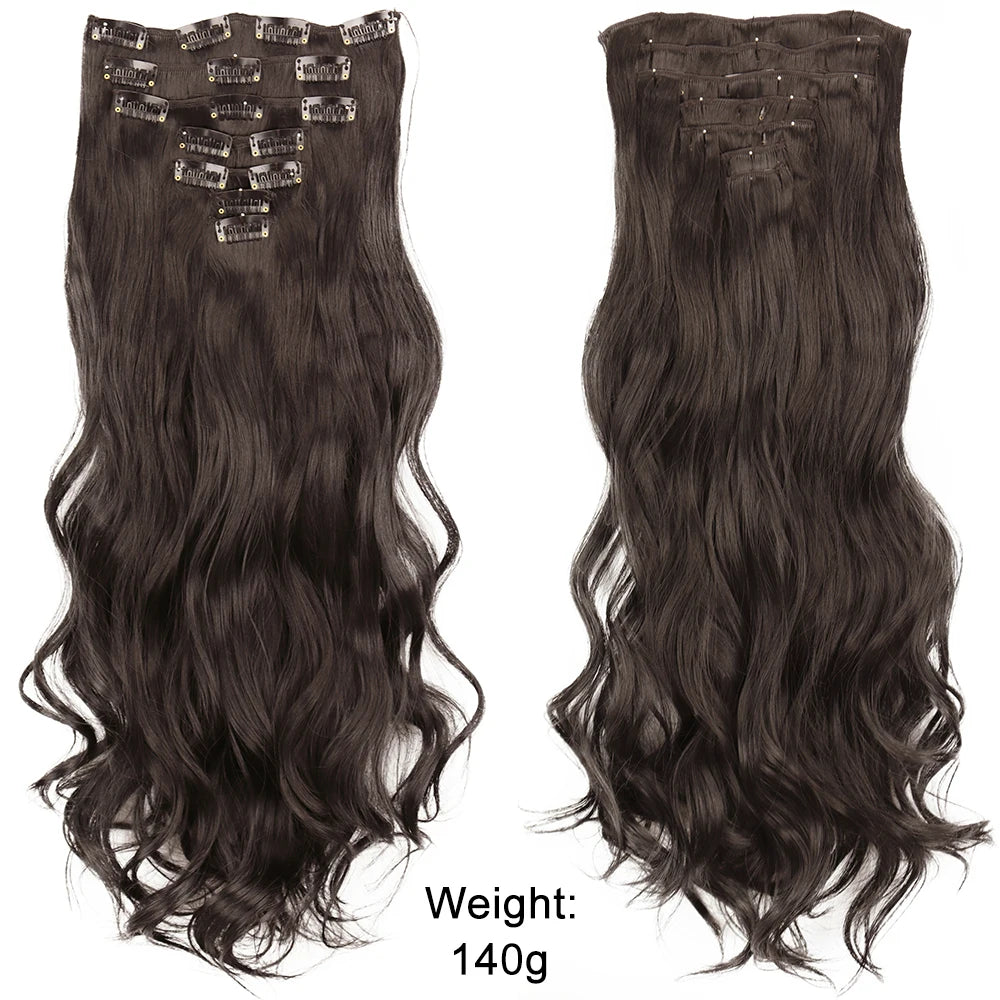 7 unids/set 16 Clips extensión de cabello negro largo liso pelo Natural Ombre peluca fibra resistente al calor para peinado de mujer